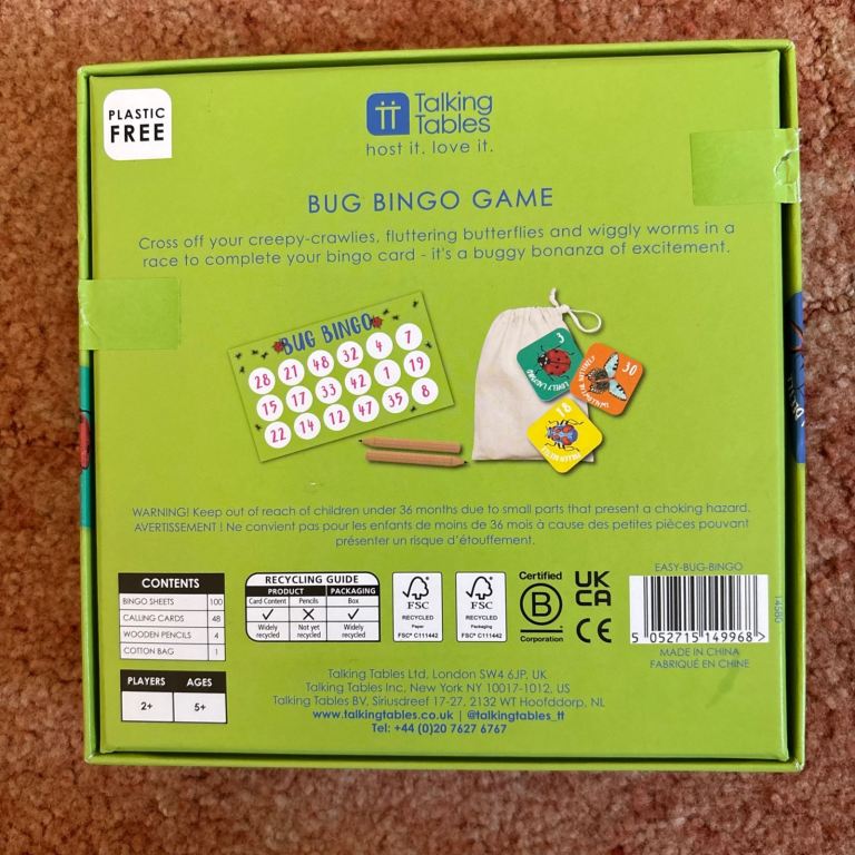 Bug Bingo Game by Talking Tables 