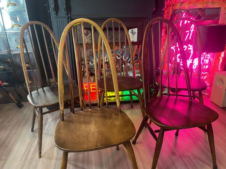 X 6 MID-CENTURY Ercol Windsor BLUE LABEL DINING CHAIRS UP-CYCLE IDEAL FOR PAINTING ,LOCAL DELIVERY