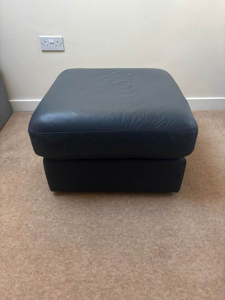 Comfy Grey Leather Footstool/Stool – Good Condition