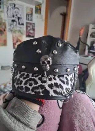 Brand New Punk Rock Skull Military Beret -Leopard Print Gothic Leather Cap