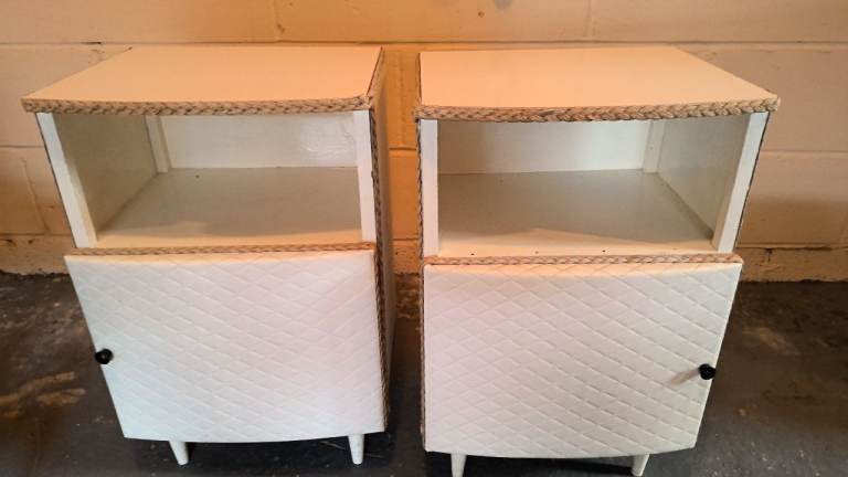 pair of lloyd loom style bedside cabinets