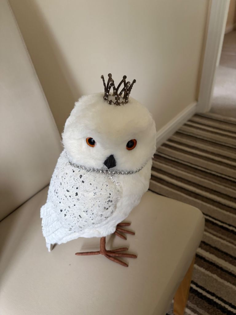 Cute White Owl with Crown Decorative Figurine