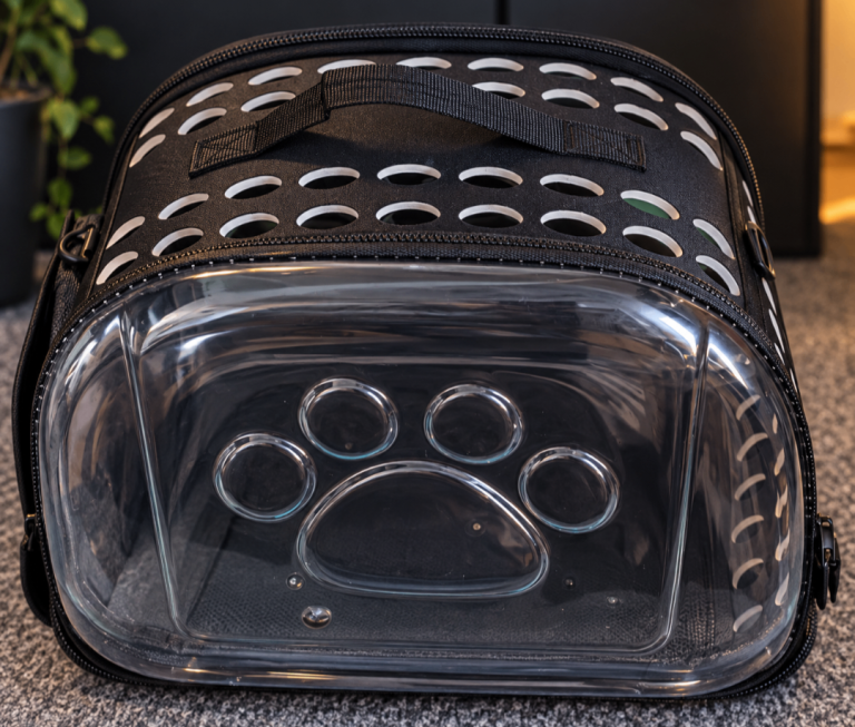 Black Bubble Pet Carrier with Clear Paw Print Front