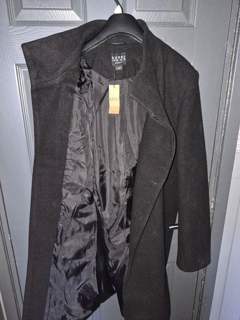 MAN Black Wool Blend Overcoat - Brand New with Tags