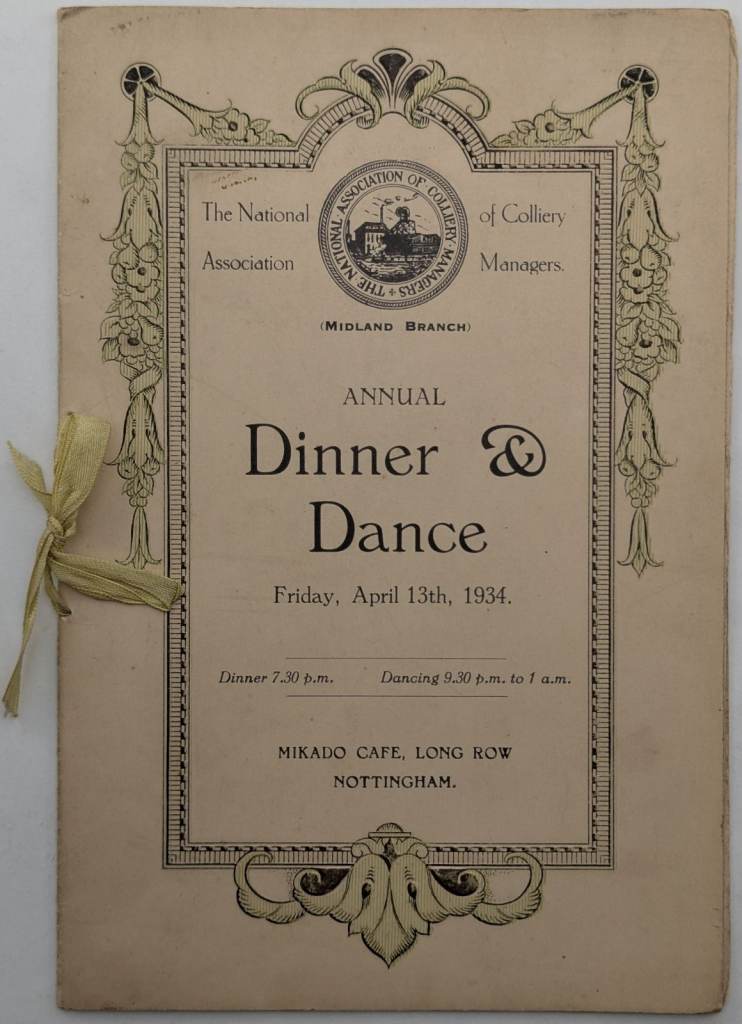 National Association of Colliery Managers, Midland Br, Dinner & Dance Menu 1934