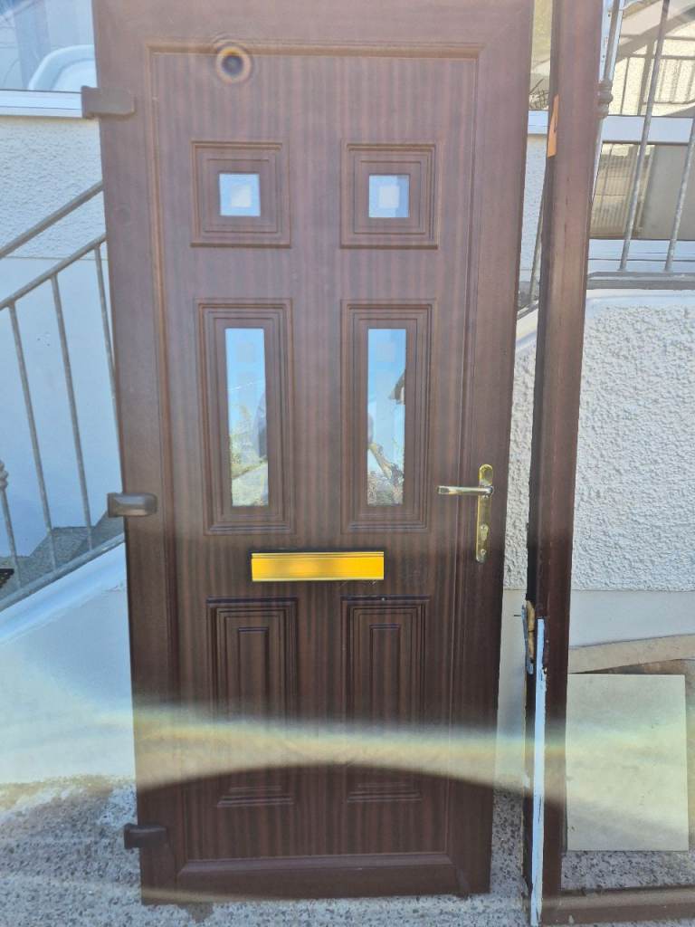 External Brown PVC Door with Frame and Skylight
