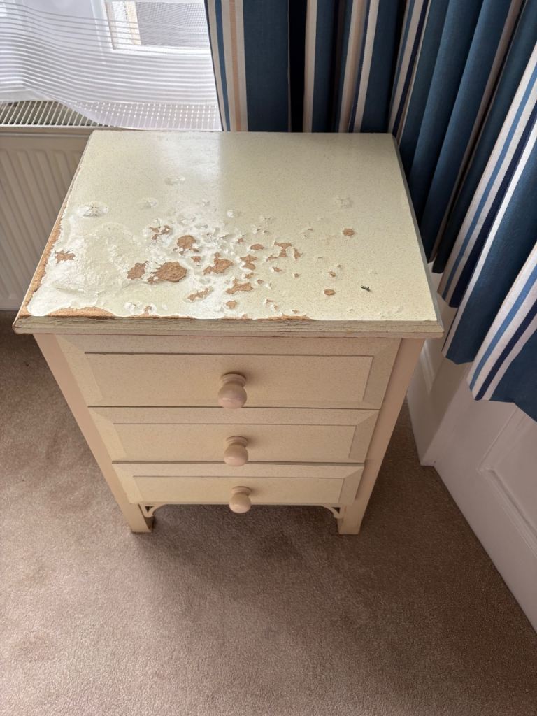 Cream Bedside Table with 3 Drawers – Fair Condition