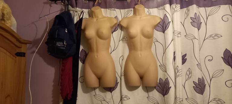 Pair of Female Mannequin Dress Forms – Beige, Good Condition