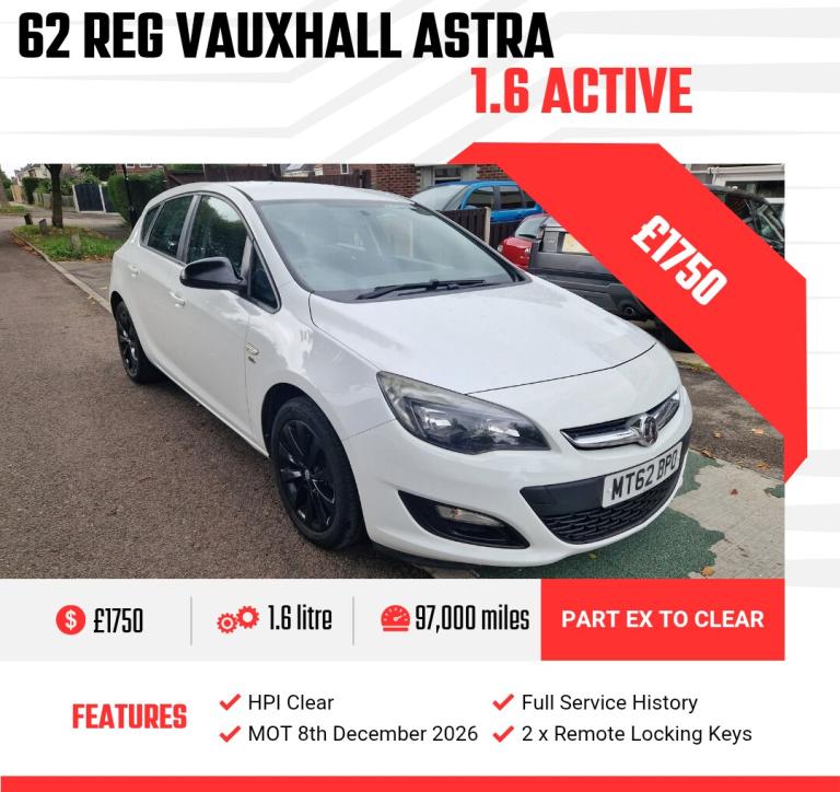 2012 Vauxhall Astra 1.6i 16V Active 5dr HATCHBACK Petrol Manual