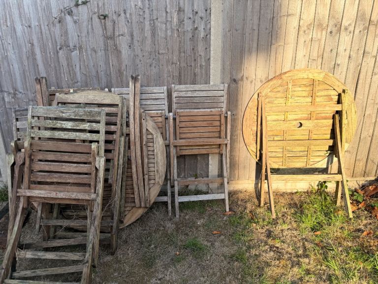 Wooden Garden Table and Chairs Set – Fair Condition