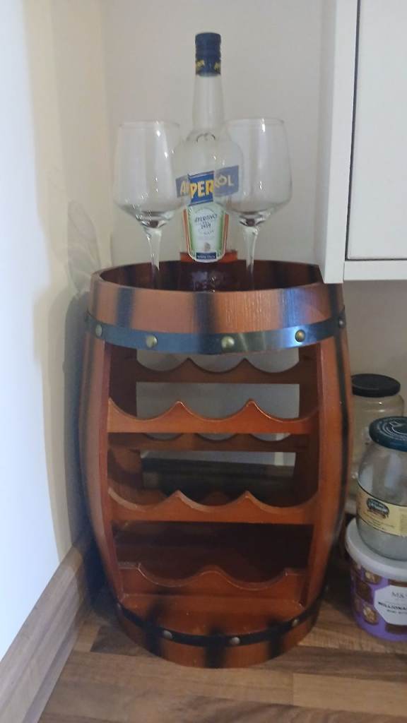 Rustic Wooden Barrel Wine Rack – Holds 8 Bottles