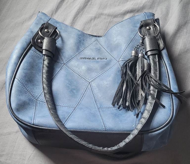 Stylish MICHAEL KORS Shoulder Bag - Light Blue Faux Leather with Tassels