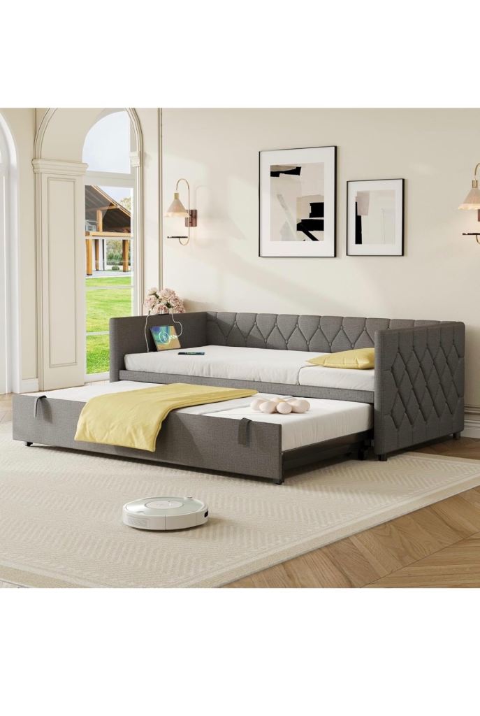Sofa bed , Daybed with Pull-Out Trundle | USB & Type-C | Grey | NEW