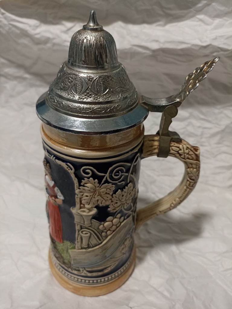 vintage Marzi & Remy German lidded beer stein, featuring a hand-painted, 