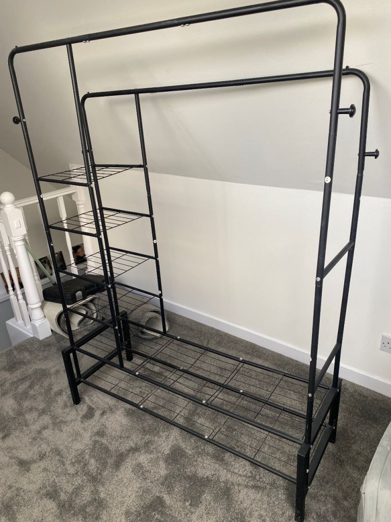 Black Metal Clothes Rail with Shelves – Good Condition