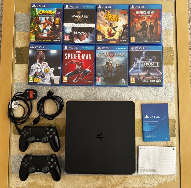 🎮 PS4 Bundle – PS4 + 2 Controllers + 8 Games – Ready to Play! 🎮