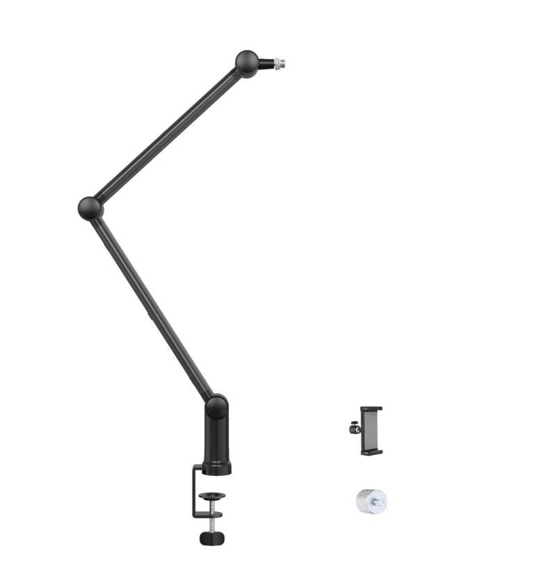 Adjustable Mic & Tablet Boom Arm Stand with Cable Management, Includes 3/8'' to 5/8 Adapter