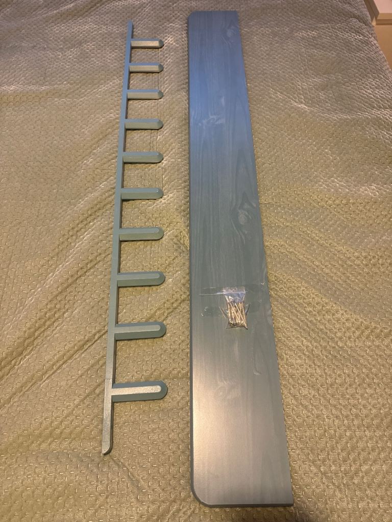 Blue wood effect veneer floating radiator shelf