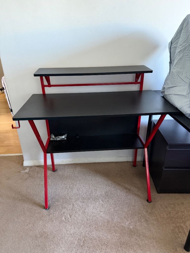 Black and Red Computer Desk with Monitor Shelf