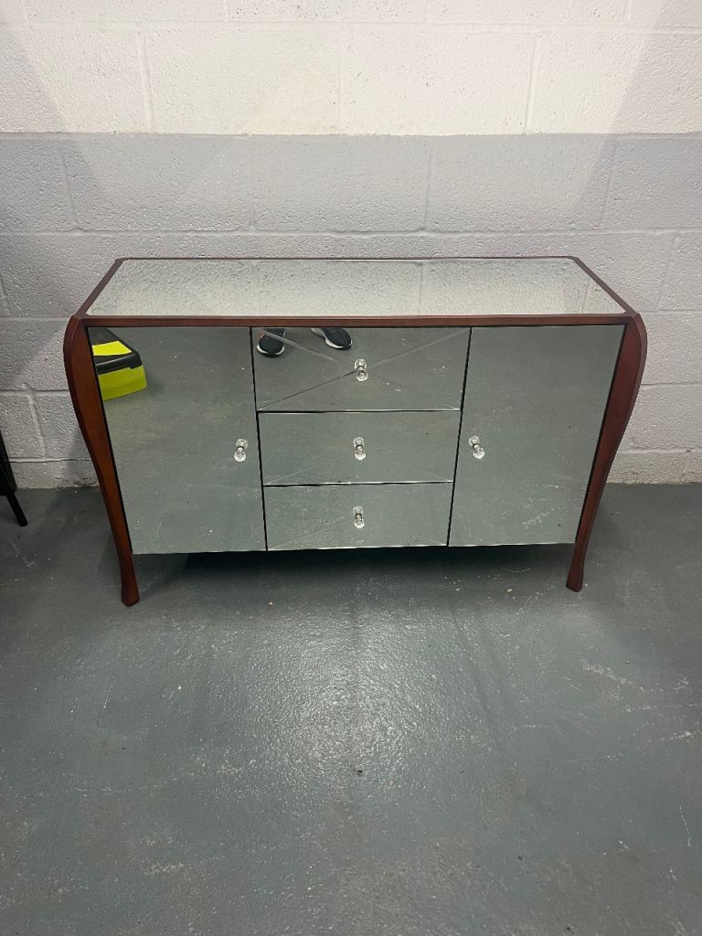 Mirrored Chest of Drawers / Sideboard with Crystal Knobs