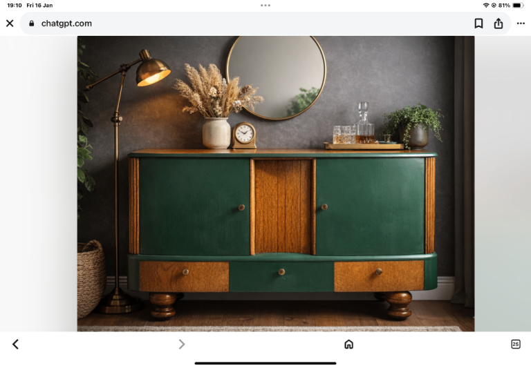 Mid century modern revived sideboard in Forrest green and oak