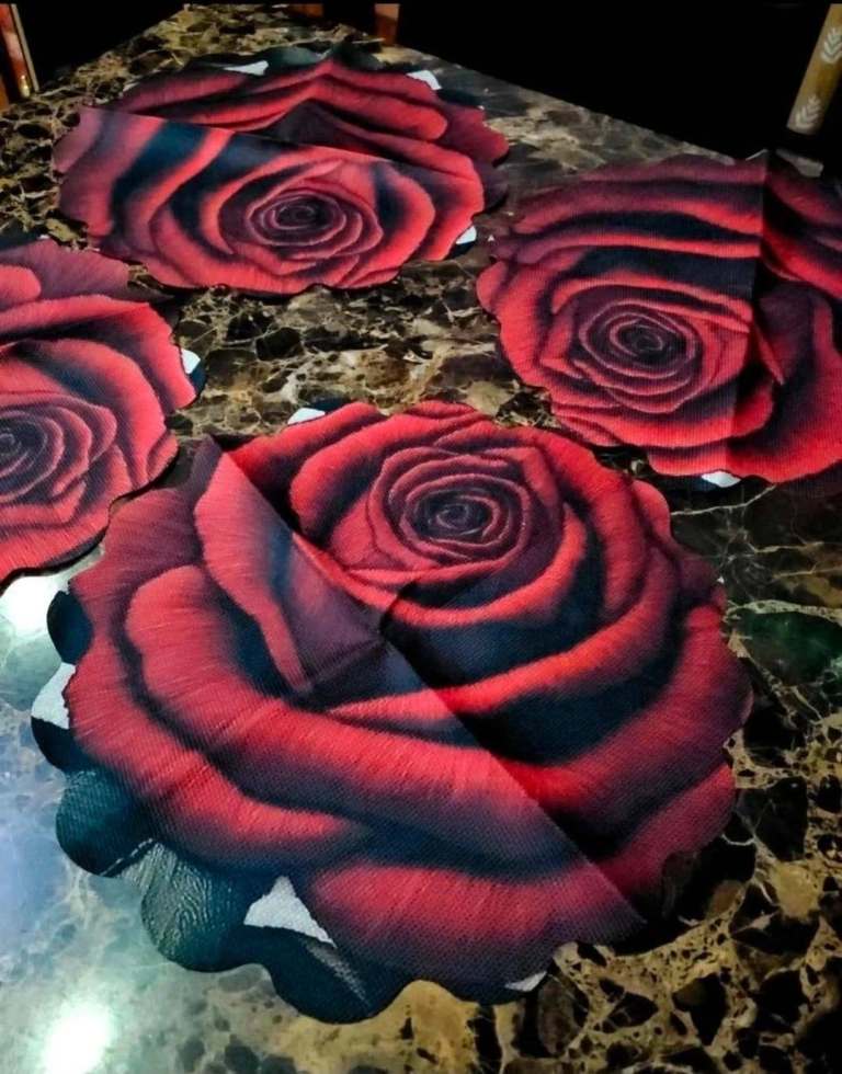 Set of 4 Red Rose Pattern Table Mats – New