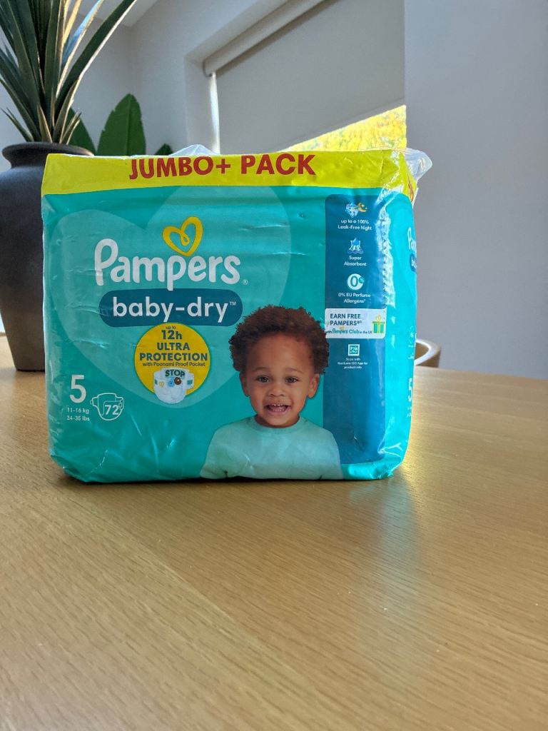 Pampers Baby-Dry Nappies Size 5 Jumbo+ Pack (72 Nappies)