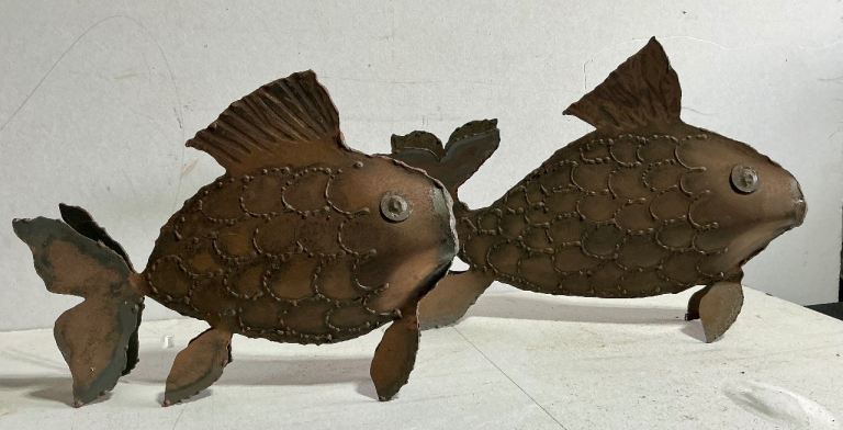 Pair of Rustic Metal Fish Ornaments – Good Condition