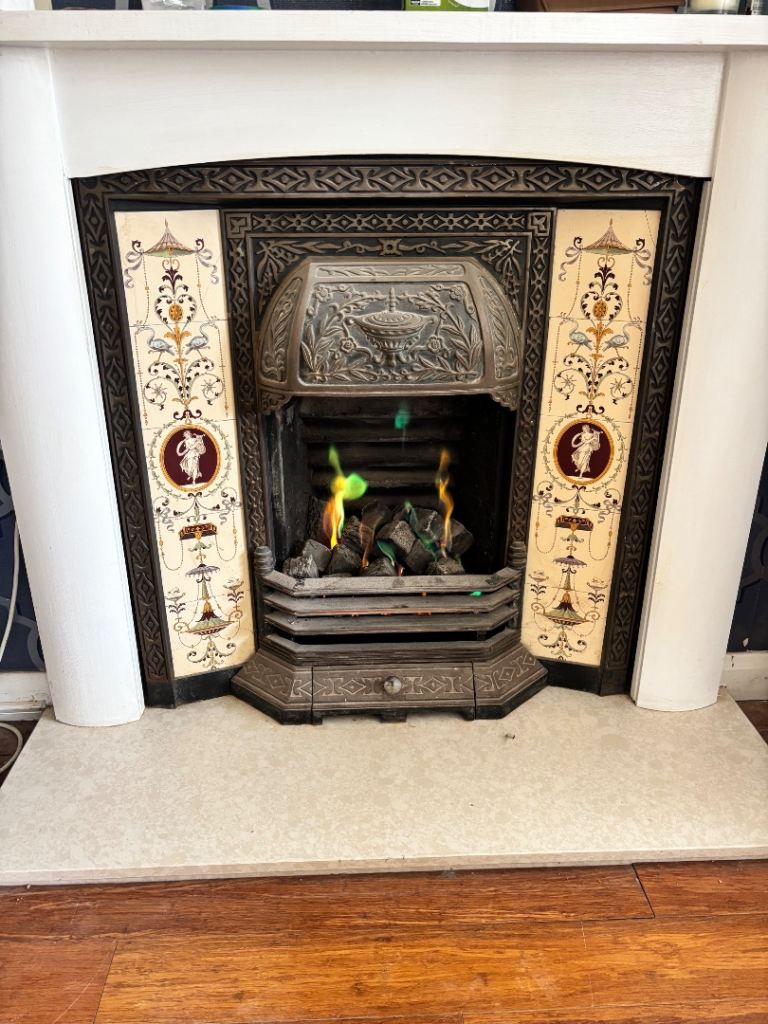 Victorian-Style Cast Iron Fireplace Surround & Gas Fire
