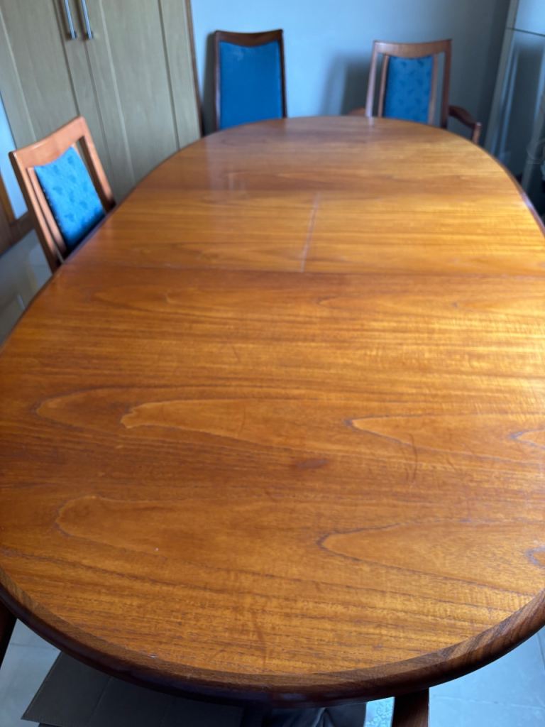 G Plan dining room table and 8 chairs