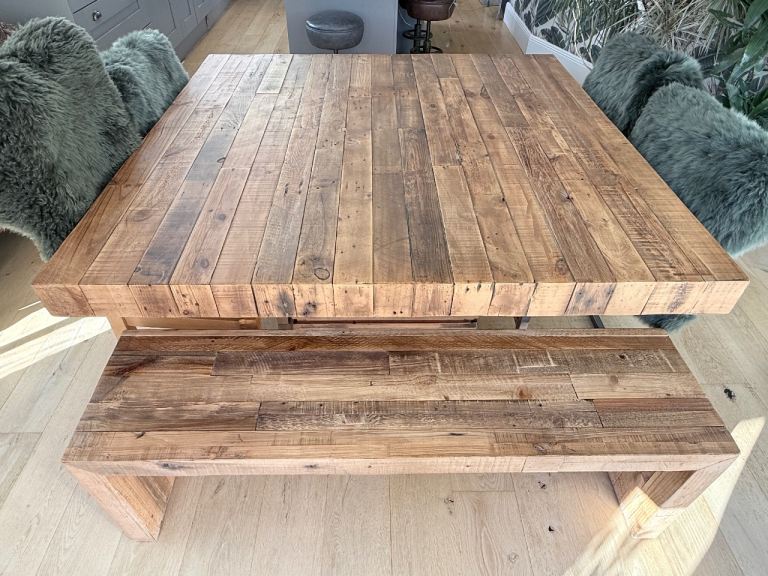 Large reclaimed wood dining table & 2 benches - £250 Ono  