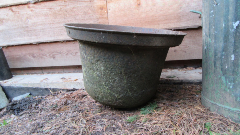 Vintage cast iron copper cauldron wash pot architectural salvage planter