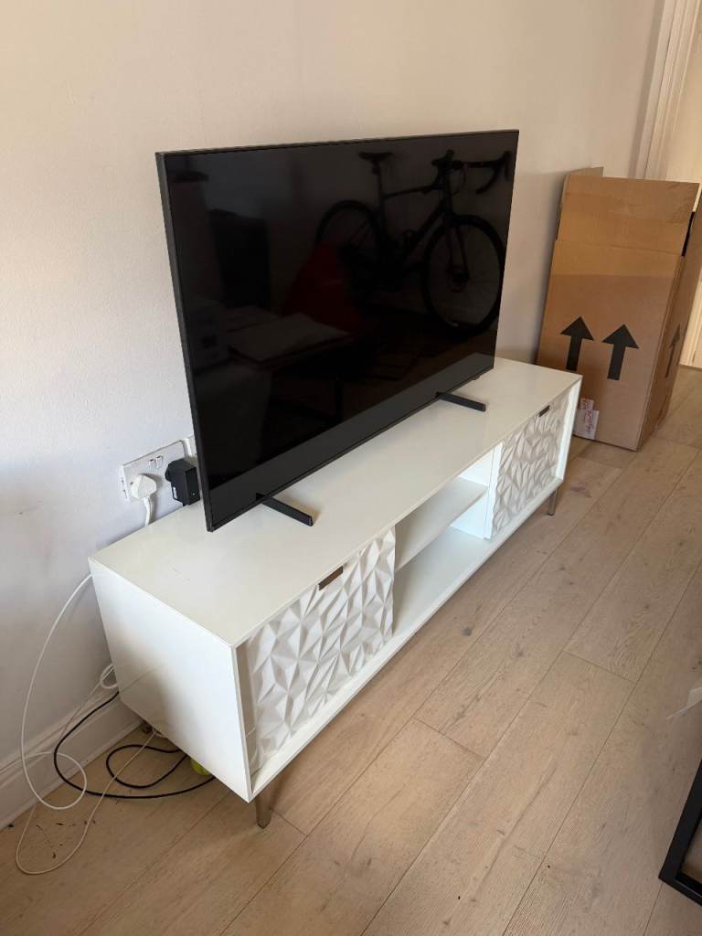 White TV stand with Storage – Good Condition