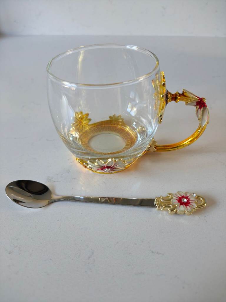 Flower Tea Cup Gift Set – In Box with Tea Spoon