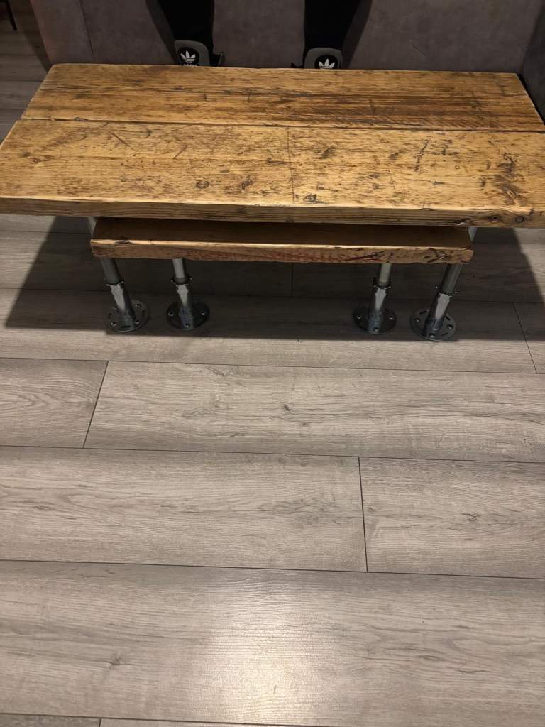 Solid wood coffee table with metal legs industrial design 