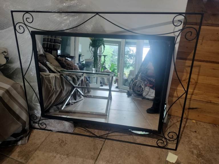 Large Black Wrought Iron Mirror – Good Condition