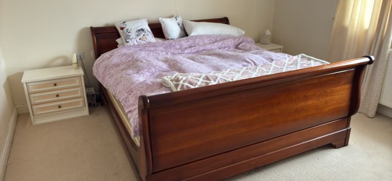 King size Sleigh Bed Frame - Solid Wood, Good Condition