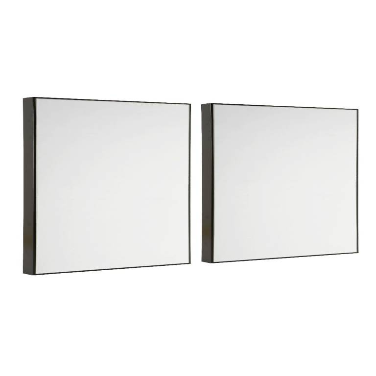 Modern Polished Square Mirror | Wooden-Framed | 40x40 cm, Black, PACK OF 2