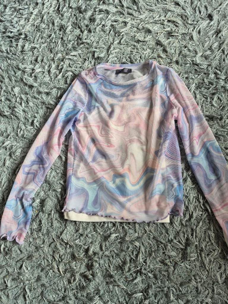 Girls Mesh Swirl Print Long Sleeve Top - Multicoloured, As Good As New