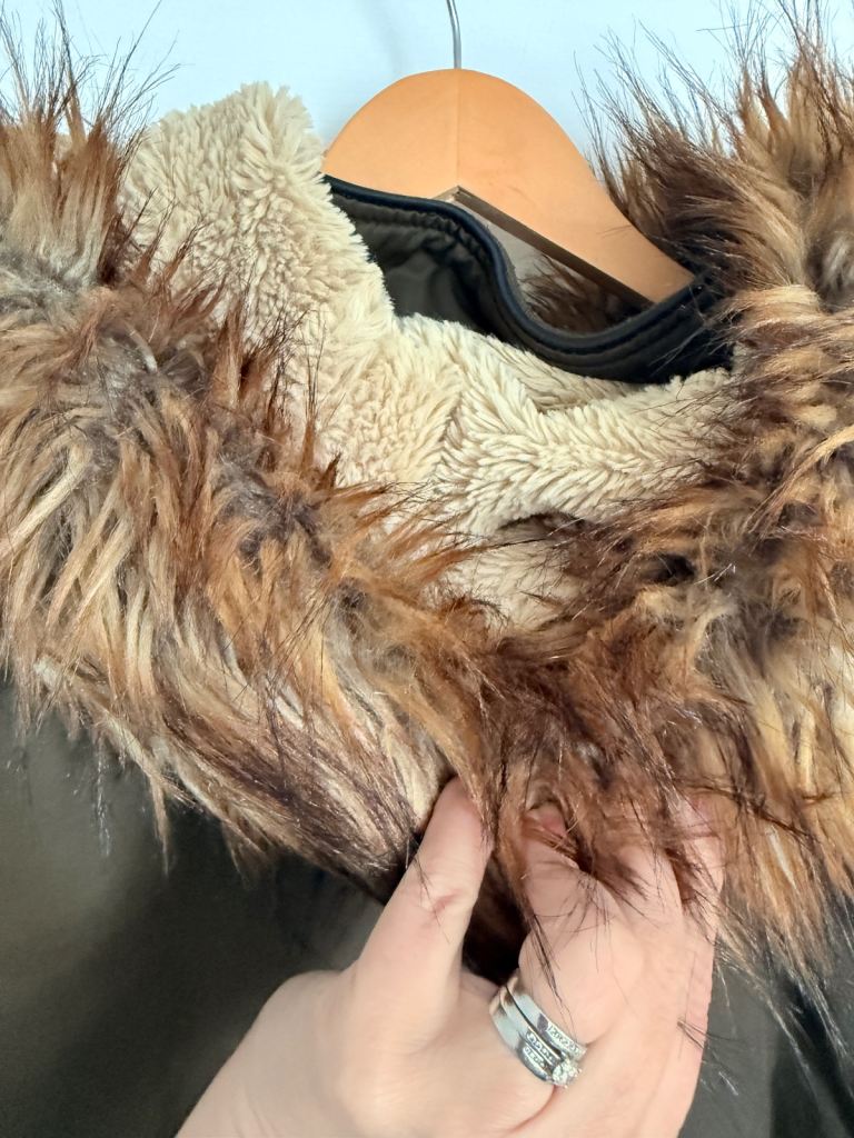 F&F - Olive Green Parka Coat with Faux Fur Hood - Size UK 22