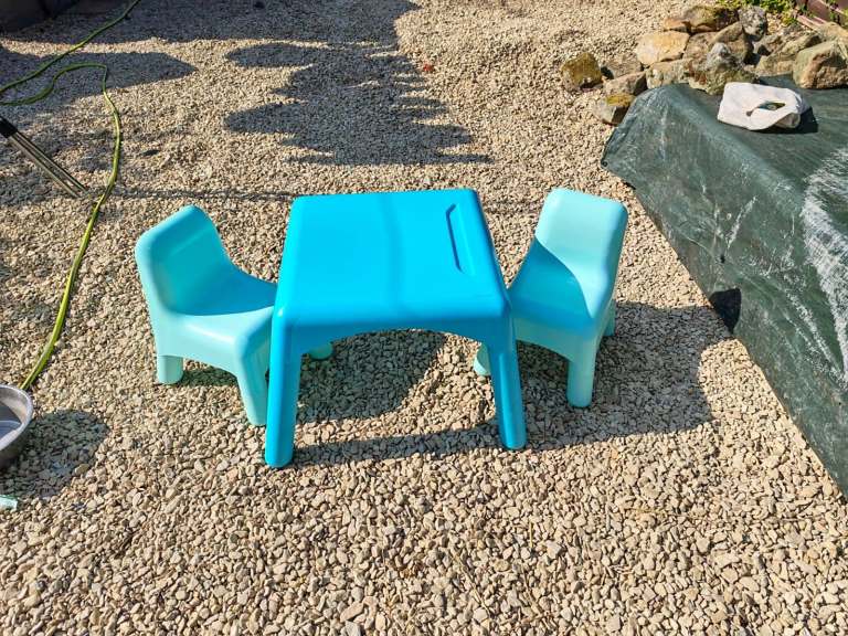 Kids Plastic Table and Chairs Set – Blue, Good Condition