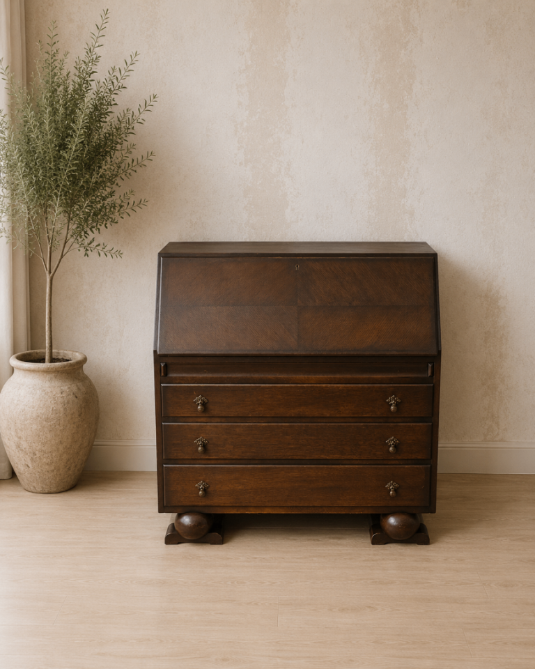 Vintage Oak Bureau Writing Desk / Jacobean Revival Fall Front Bureau 🚚
