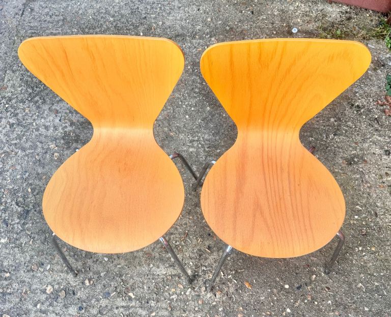 Pair Scandinavian Style Bentwood Dining Chairs Chrome Beech