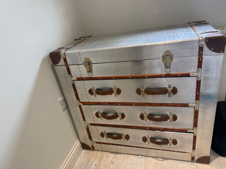  Aviator Style Very Rare Chest of Drawers - Aluminium & Leather HandlesREDUCED