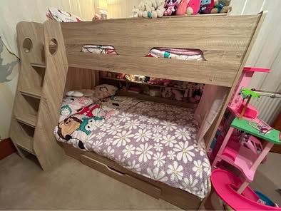 Oak veneer small double storage bunk bed