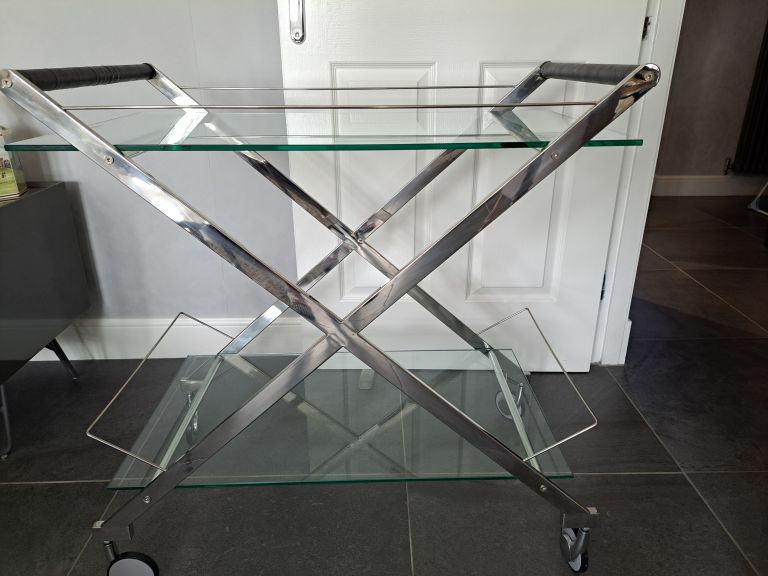 Modern Chrome and Glass drinks Trolley