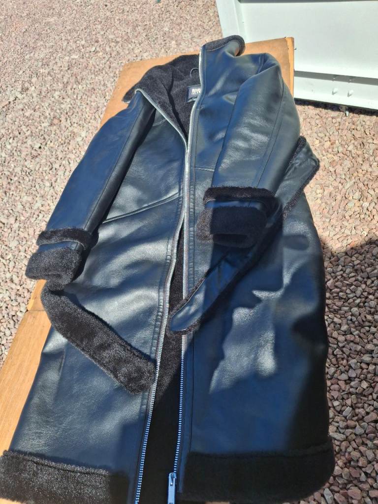 River Island Black Faux Leather Coat – Size 8, Good Condition