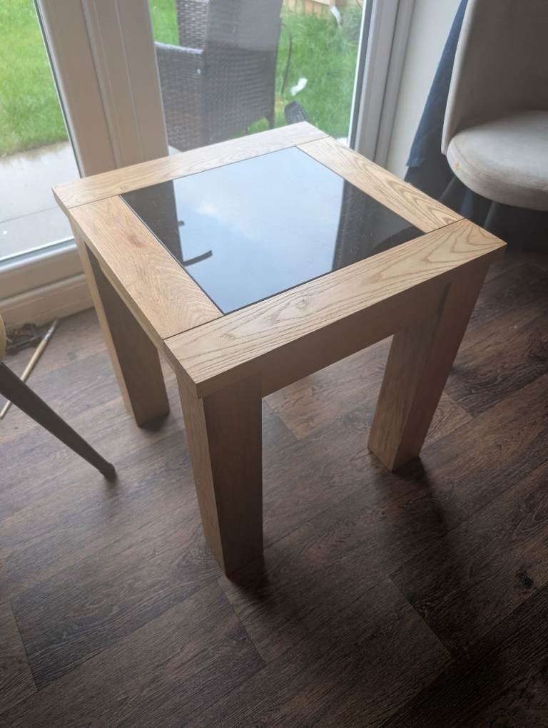 Solid wood black heavy glass table 