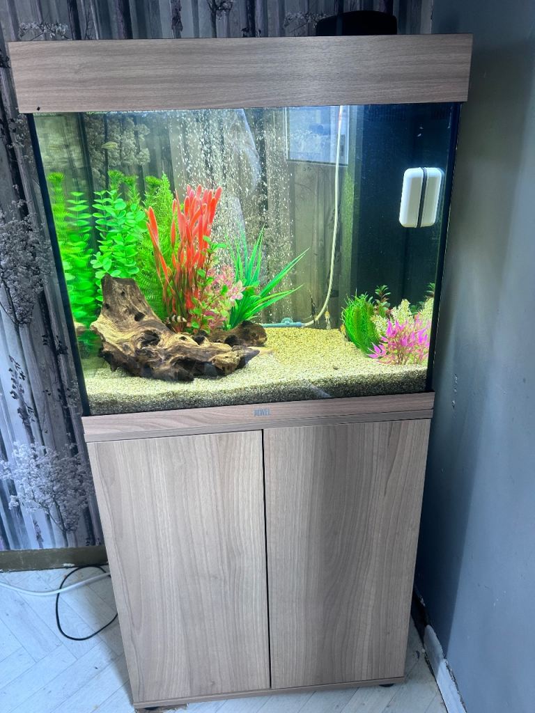 A juwel 125 liter tank and cabinet