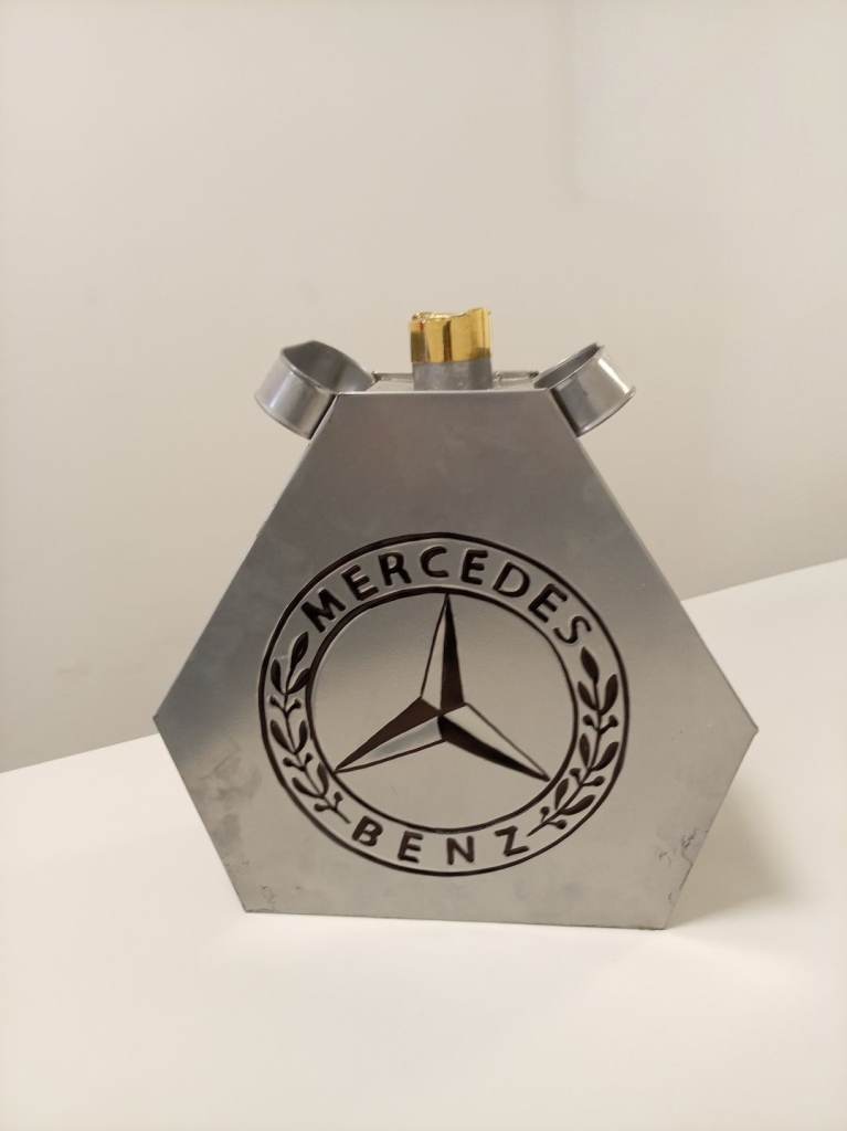 Cosmetic Damage Mercedes Benz Silver Triangle Petrol Can Decorative Metal Garage